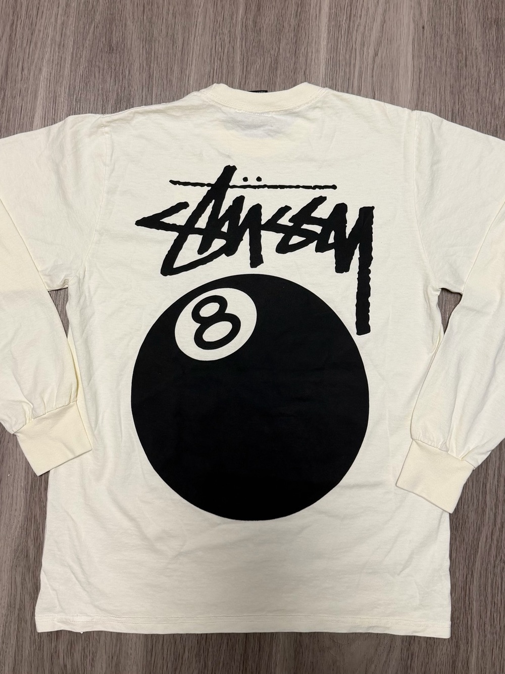 Stüssy 8 Ball Long Sleeve Crew White Small 100% Authentic New 🎱
